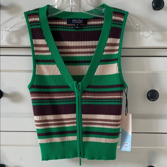 Witty Fox Sweaters - Witty Fox Women’s Y2K Inspired Green & Brown Striped Sweater Vest Medium NWT